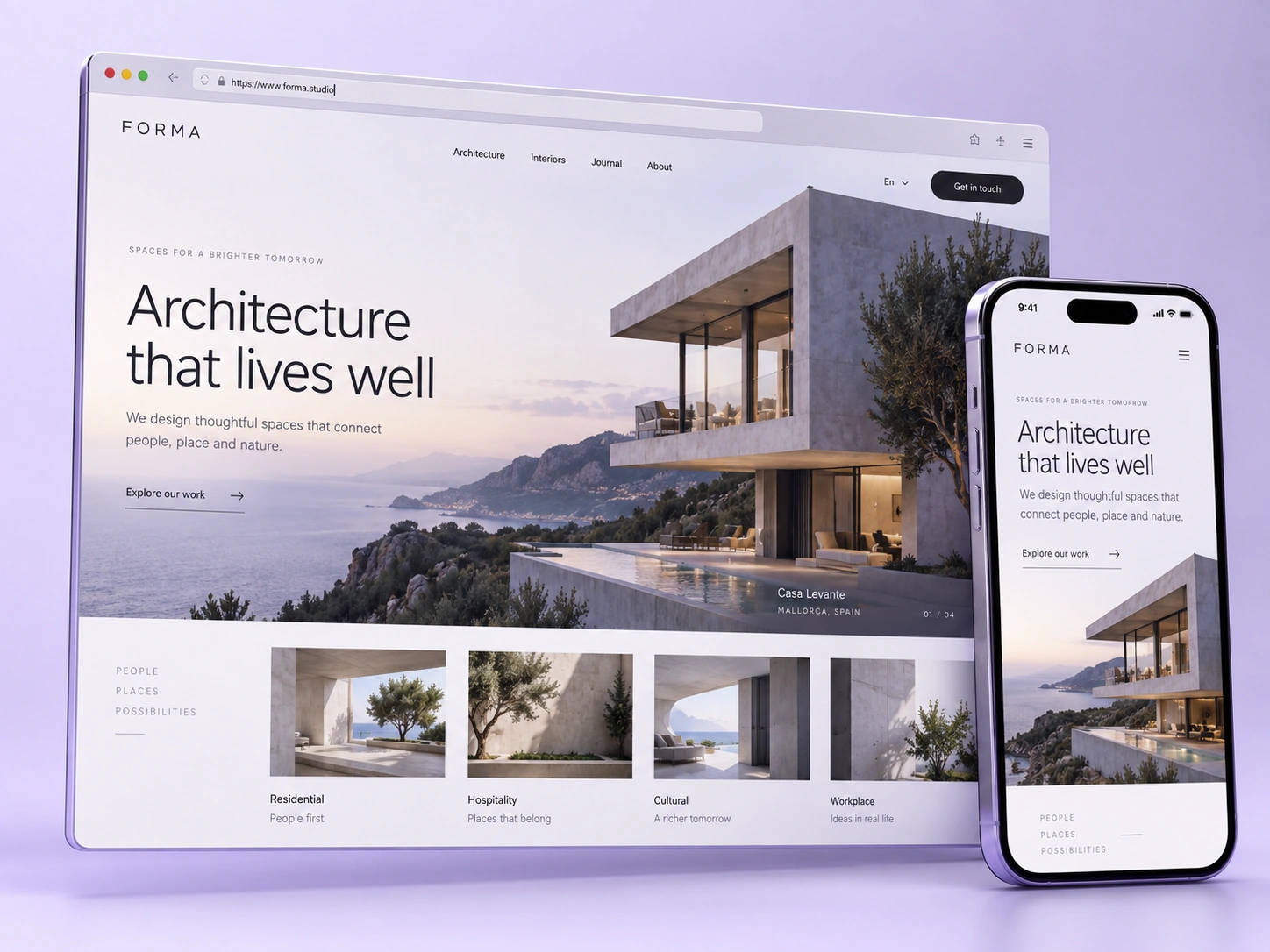 Architecture website design concept presented on desktop and mobile